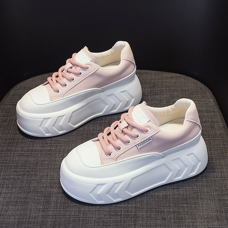 Picture of Women's Bread Shoes 2025 Spring New Leather Thick Sole Inner Heightening Casual Versatile Foot-Showing Small Platform Shoes Small White Shoes