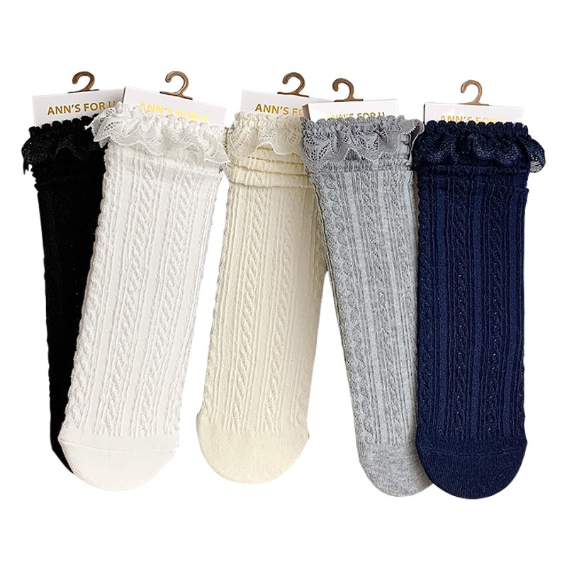 Lace Lace Stocking Children's Spring and Autumn Mid-Autumn Stocking JK Solid Color Small Lace Matching British Style Small Leather Shoes Princess