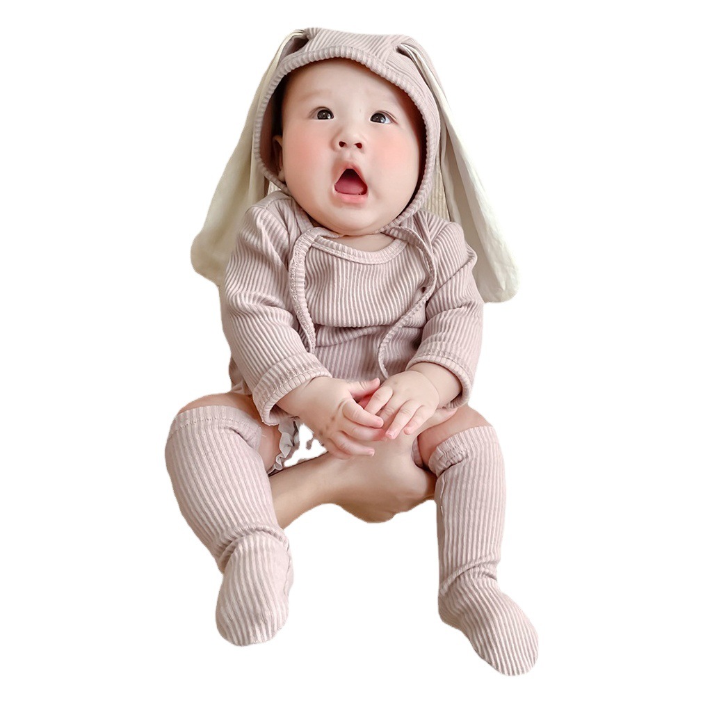 Infant Clothing Spring and Autumn Style Cartoon Rabbit Ears Long-Sleeved Baby Crawling Suit One-Piece Romper Children's Clothing with Hood