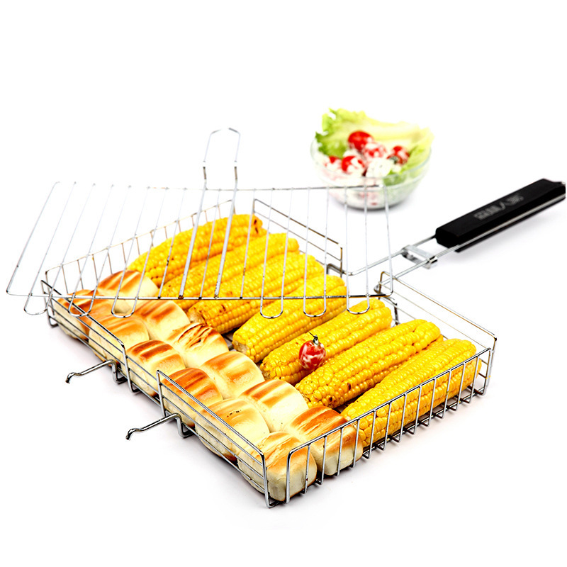 Picture of BBQ barbecue tools stainless steel barbecue net grilled fish clip rack barbecue basket square outdoor mesh