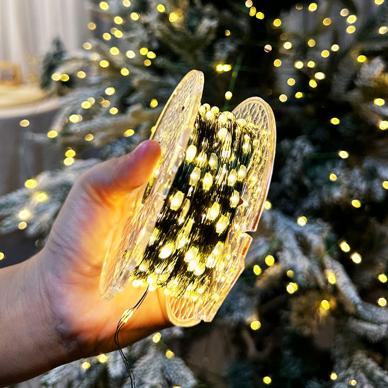 Picture of Christmas Tree Light String Led Star Decoration Atmosphere Light with Dark Green Copper Wire Outdoor Waterproof Christmas Decoration Lights