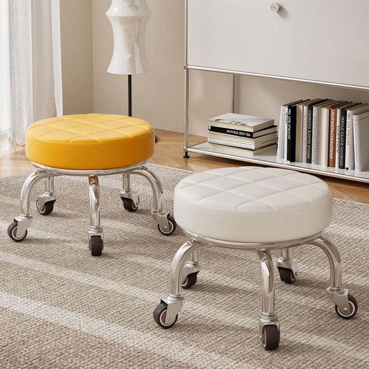 Pulley low stool, beautiful sewn spinner wheel, small stool with baby, toddler, home silent pulley simple Internet celebrity round stool