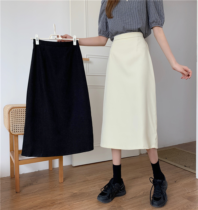 Summer and Autumn Black High Waist Unsplit Skirt Autumn and Winter Mid-length Women's Summer A- line Hip Skirt Pear-shaped Long Skirt M