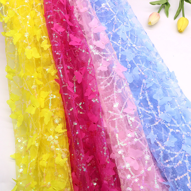 Mesh Sequin Embroidery Stereo Butterfly Bead Embroidery Fabric Girl Dress Dress Sequin Lace Fabric