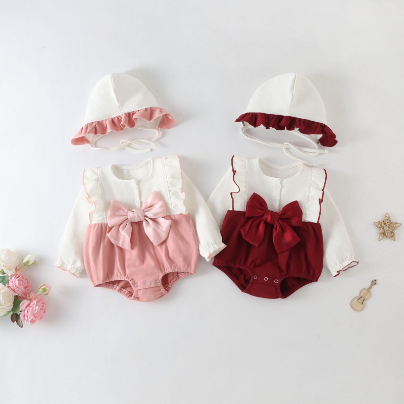 Picture of Baby Autumn Clothes Wrap Fart Clothes Newborn Baby Girl One-piece Clothes Princess Full Moon Hundred Days Ha Clothes Spring and Autumn Climbing Clothes
