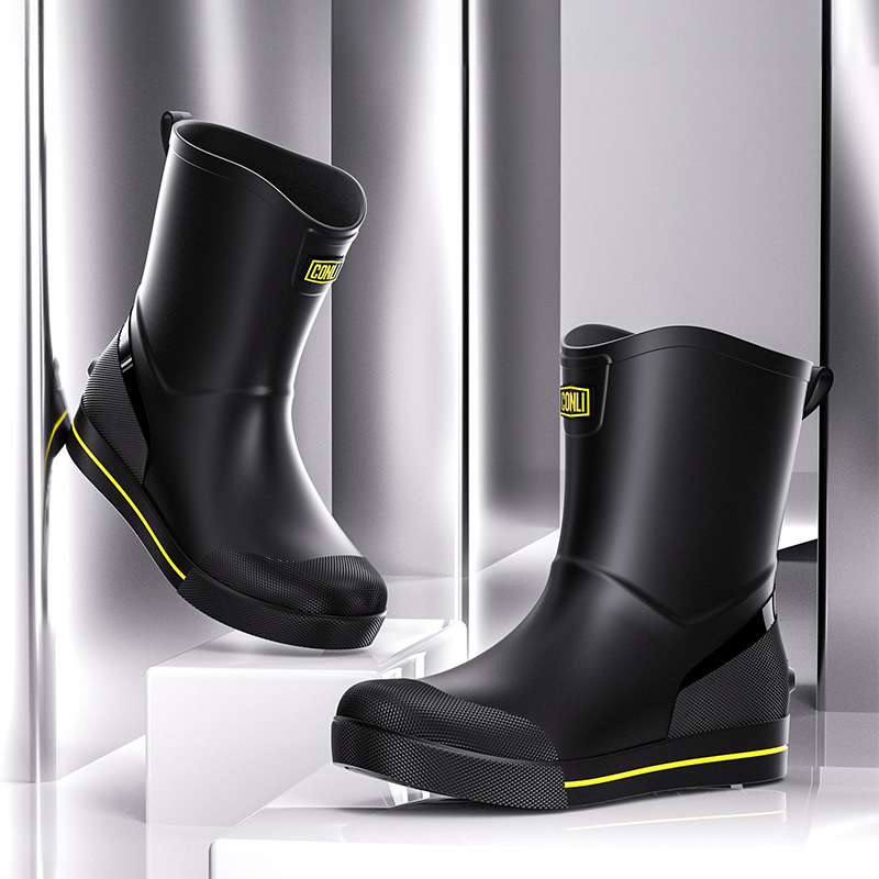 Cross-Border European and American Rain Boots for Men, Mid-Calf Rain Boots, Water Shoes, Non-Slip, Waterproof, Short Rubber-Soled Fishing Shoes, Thickened and Waterproof