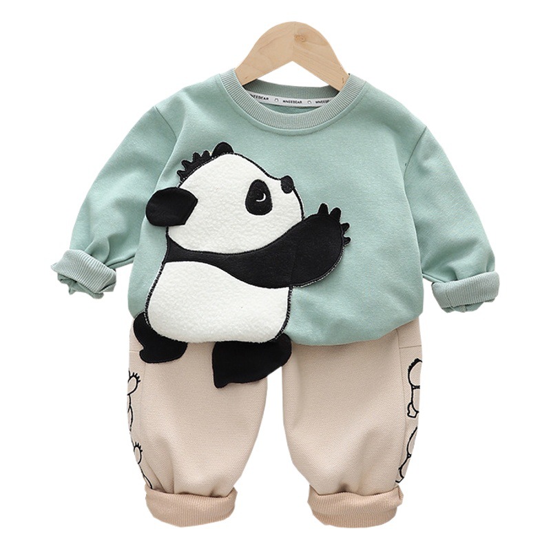 Korean version of children's suit spring and autumn baby boys and girls children cute cartoon sweater pants casual pants suit generation hair