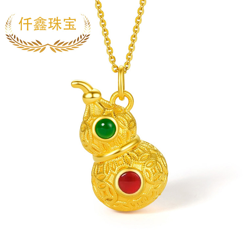 Picture of Qianxin Jewelry 18K Gold Gourd Pendant Au750 Hollow Ancient Style Palace Gourd Jewelry Accessory National Style Gourd