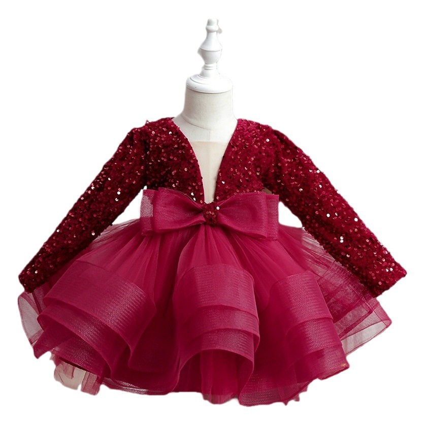 Picture of Girls' Princess Dress Birthday Autumn and Winter Show Performance Host Piano Performance Long-sleeved High-end Children's Evening Dress