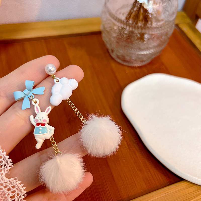 Japanese and Korean style cute cartoon rabbit cloud earrings asymmetric chain color matching butterfly earrings wholesale women's jewelry
