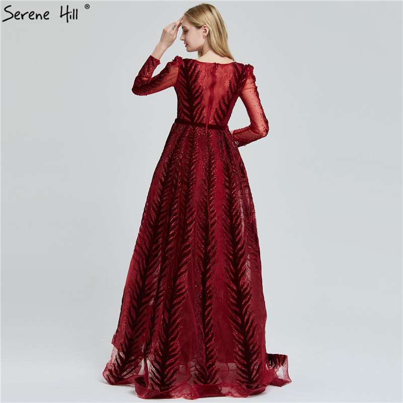 Picture of Wine Red Velvet Large Size Long Bride Wedding Toast High-end Atmospheric Banquet Evening Dress LA60903