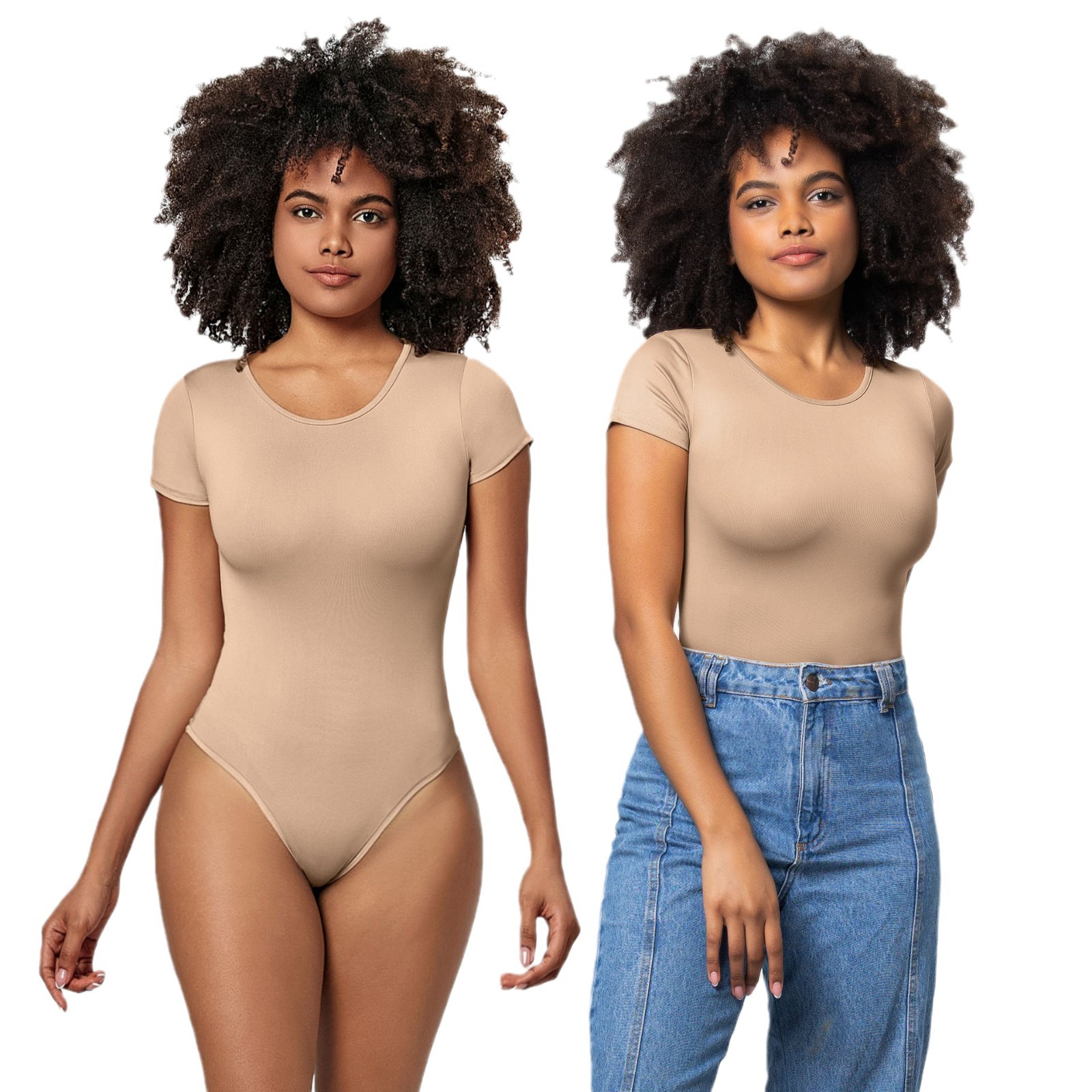 Picture of Russian Cross-Border Export Round Neck Short-Sleeved T-Shirt Bodysuit One-Piece Top Pure Color Sexy Jumpsuit