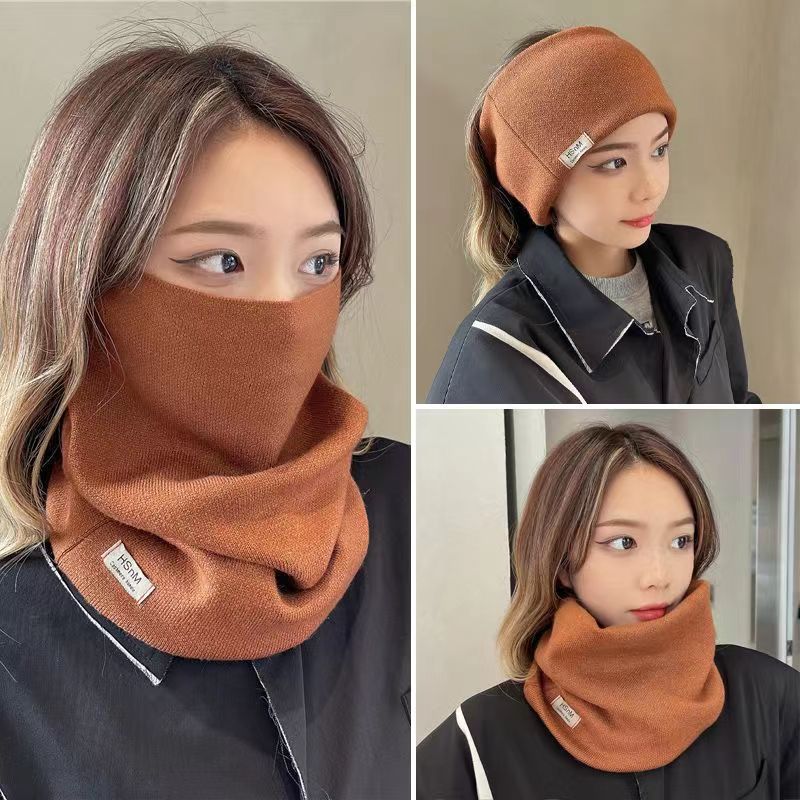 New Knitted Lattice Varied Ear-Hanging Windproof Mask Women's Autumn and Winter Scarf Cycling Outdoor Warm Neck Protection Neck Sleeve