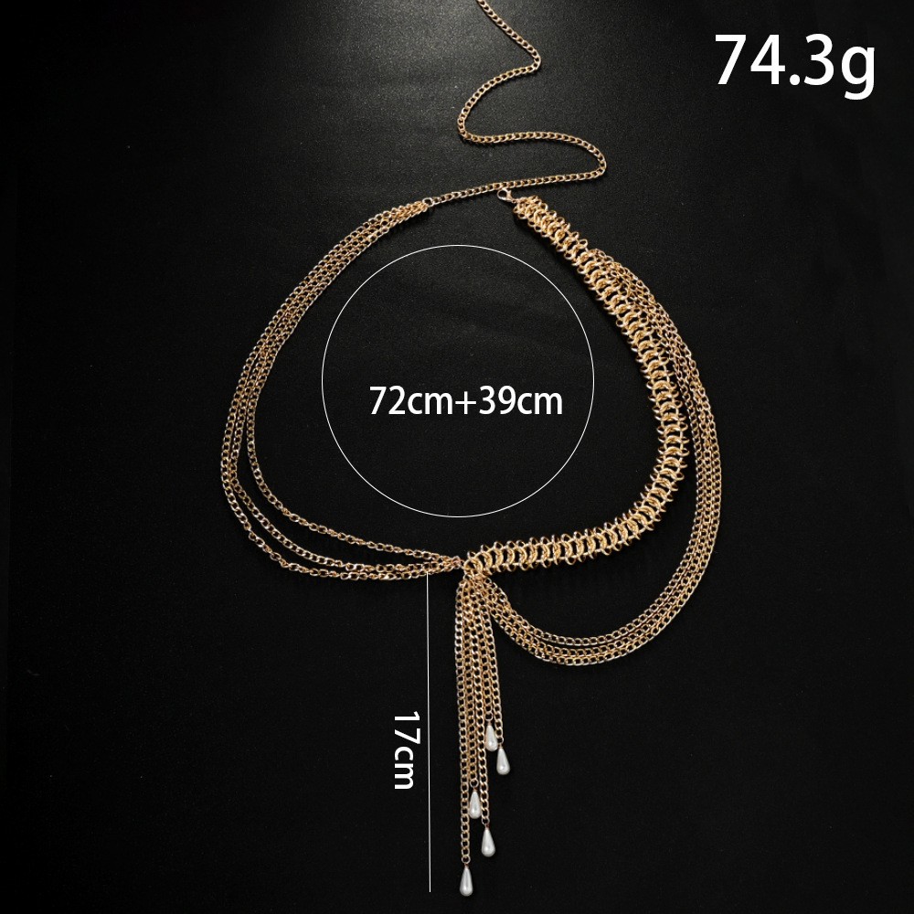 Picture of Temu Hot-Selling Multi-Layer Alloy Waist Chain for Women European and American Summer Fashion Pearl Pendant Body Chain Waist Belt with Skirt