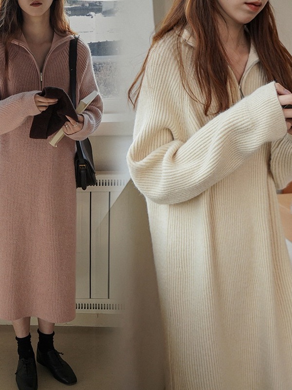 Long Sleeve knitted dress women's autumn and winter 2024 new style with overcoat loose lazy style long over-the-knee sweater skirt
