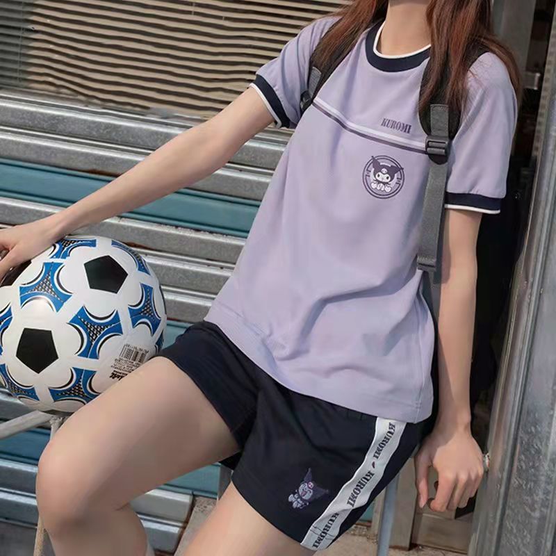 Picture of Cross-Border Purple Sports Suit for Women 2025 Summer Student Casual Large Size Sportswear Short-Sleeved Shorts Two-Piece Set