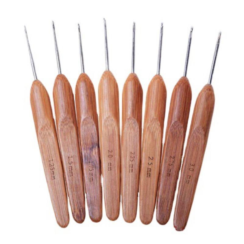Knitting Tools Wooden Handle Crochet DIY Handmade Bamboo Handle Crochet Hook Bag Hook Cushion Hook Hat Stainless Steel Head