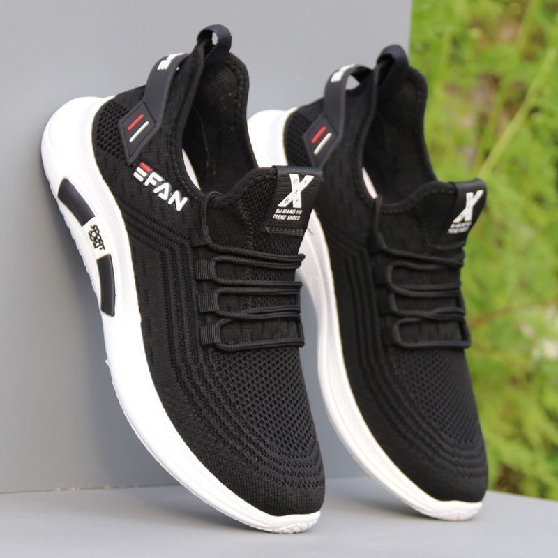 Men's Summer Breathable Casual Shoes, Korean Style Trendy Shoes, Versatile Sports Shoes, Fly-Knit Mesh Running Shoes, Simple Men's Shoes