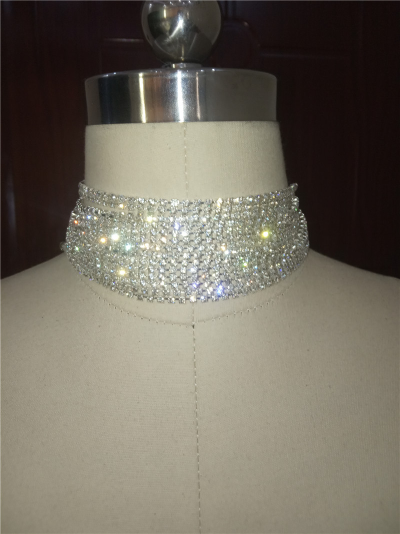 Picture of European and American Luxury Multi-layer Diamond Necklace Dazzling Shining Diamond Neck Chain Gorgeous Wrap Neck Rhinestone Clavicle Chain Women's 0203