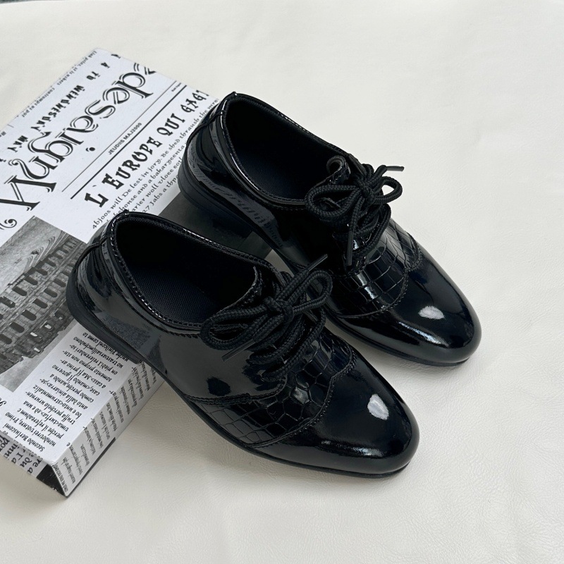 Boys' Leather Shoes New Spring and Autumn British Lace-Up Children's Shoes for Middle-Aged and Older Students Going to School Black Performance Shoes