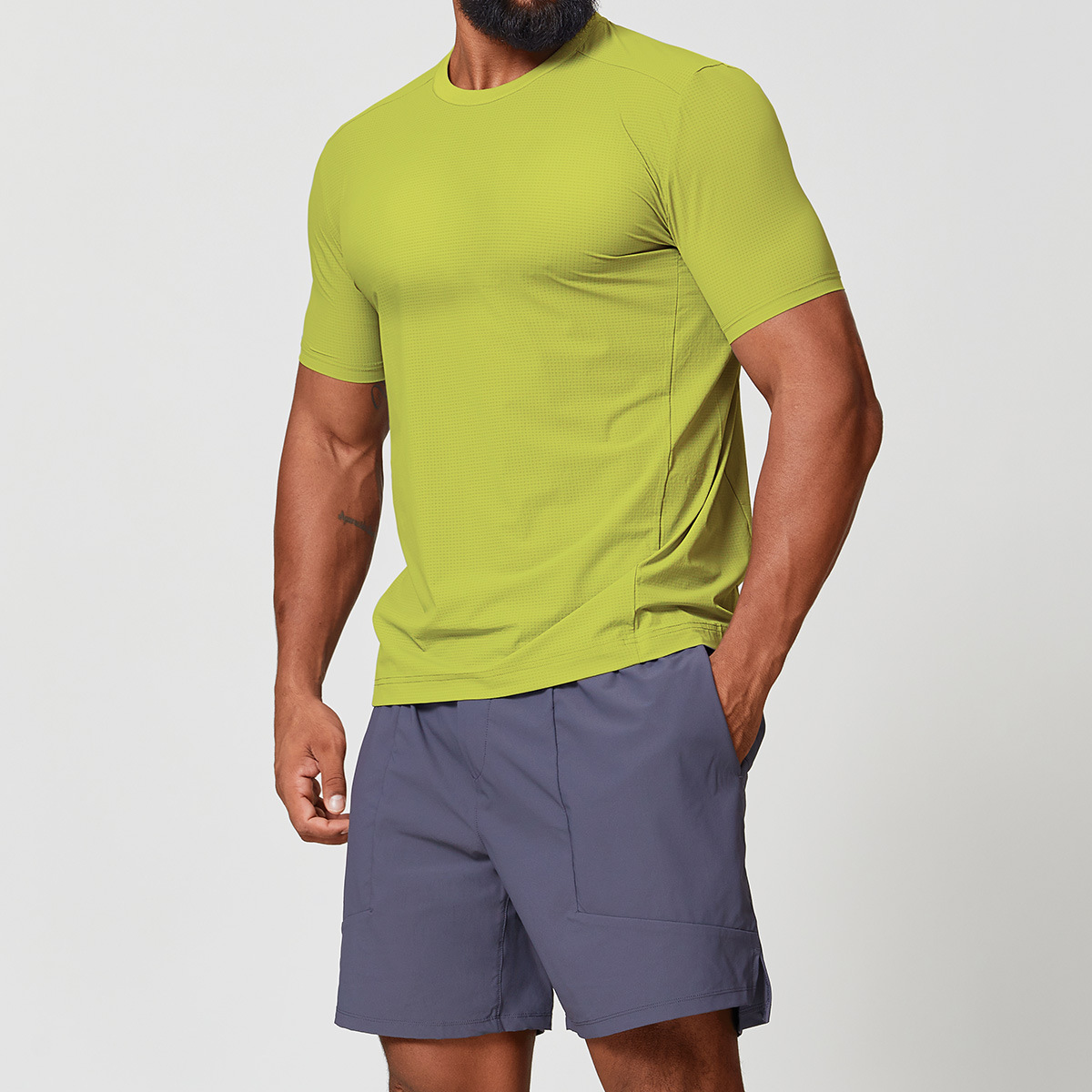 Cross-Border Breathable Sports Fitness Quick-Drying Men's Short-Sleeved Cool Woven Running Outdoor Street Fitness T-Shirt 1177