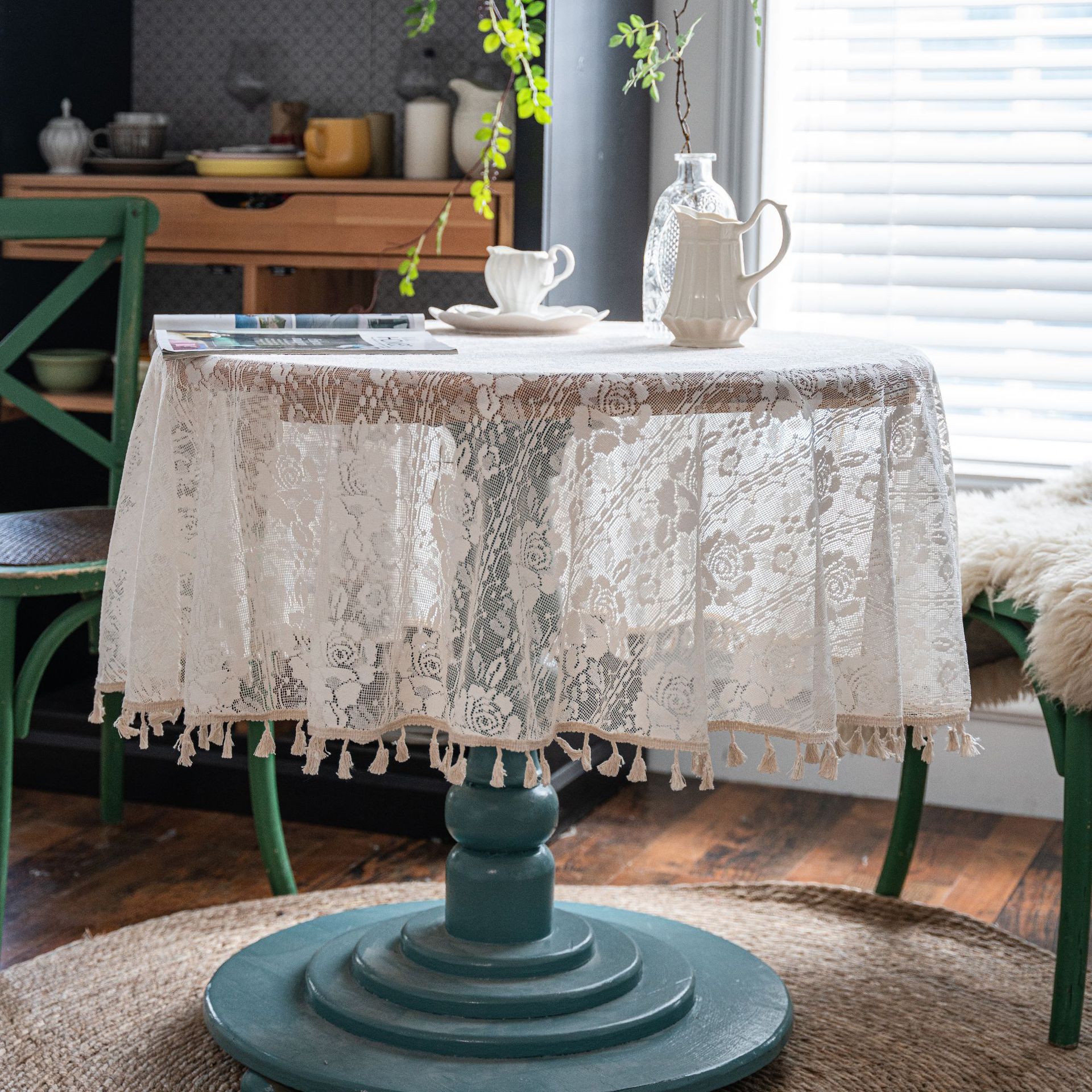 Picture of Yiman Qi Yun Mori Pastoral Crochet Cover Towel Tablecloth Woven Tablecloth Hollow Tablecloth Tablecloth Towel Shooting Props