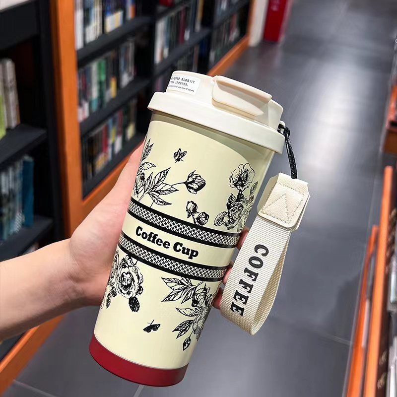 Picture of Coffee Thermos Cup 316 Stainless Steel Liner Simple and Fashionable Double Drinking Cup with Straw Water Cup Gift Logo Customization