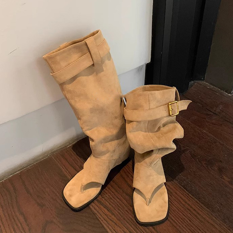 Grape Mom Summer New Fashionable Hot Girl Style Open Toe Slimming Heap Mid-toe Boots Clip Toe Sandals Women's Summer