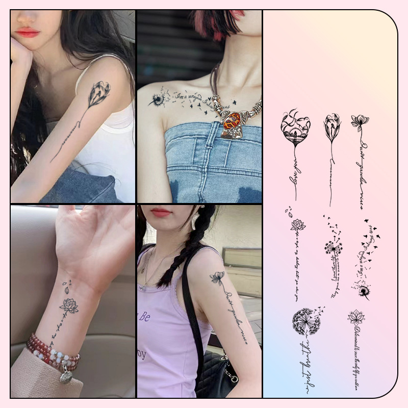 Advanced Sense Herbal Tattoo Sticker Women's Waterproof Long-lasting Arm Small Fresh Ins Semi-permanent Not Reflective Flower Pattern