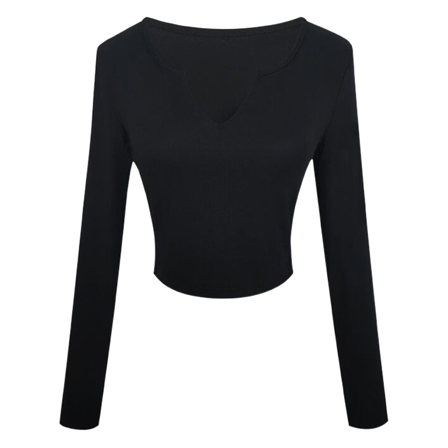 2023 Early Spring Short Style Discreet V Neck Tight Bottoming Shirt Long-Sleeved T-Shirt Women's Design Crop Top Export Trbottom