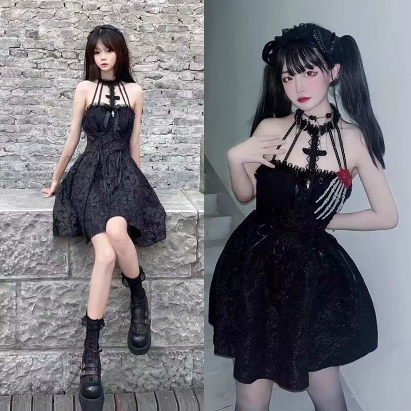 French Court Sexy Cross Dark Gothic Lolita Neck Dress European and American Halloween Spice Girl Vampire