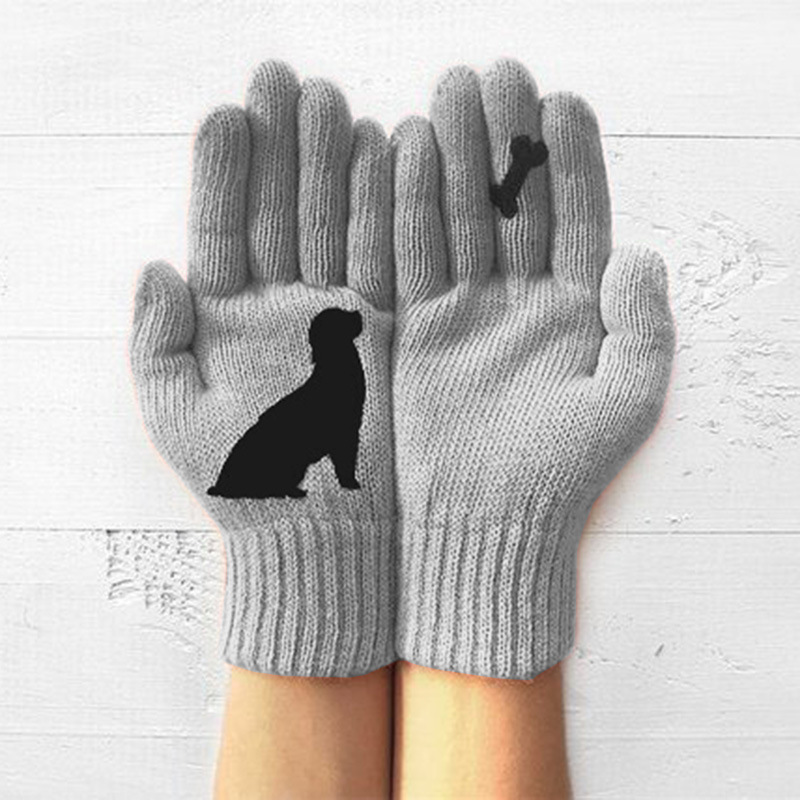 Picture of Foreign trade supply wish ladies wool gloves autumn and winter finger warm fun puppy bone cute printed gloves