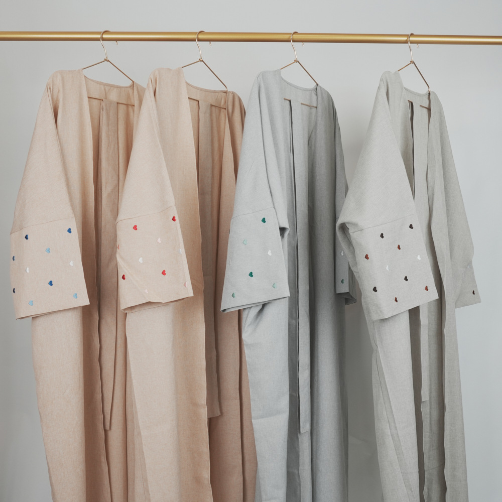 Picture of Cross-border Embroidered Ethnic Cardigan open abaya Middle East Dubai Long Sleeve Love Embroidered Linen Ethnic Costume
