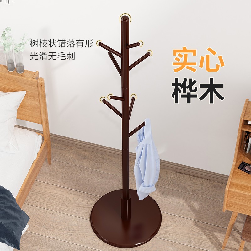 Picture of Solid wood coat rack floor-to-ceiling bedroom living room hanging clothes rod rack home indoor vertical simple bag hanging rack hat