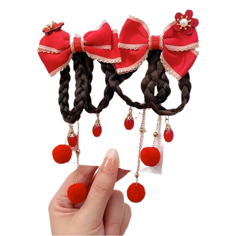 Girls' New Year hair accessories wig bow New Year hairpin baby festive hairpin Chinese style children's new year headdress
