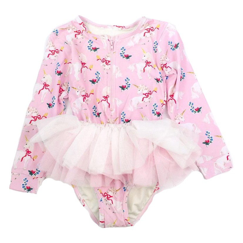 2022 new children's swimsuit female Unicorn cat long sleeve one-piece gauze skirt swimsuit a generation of hair