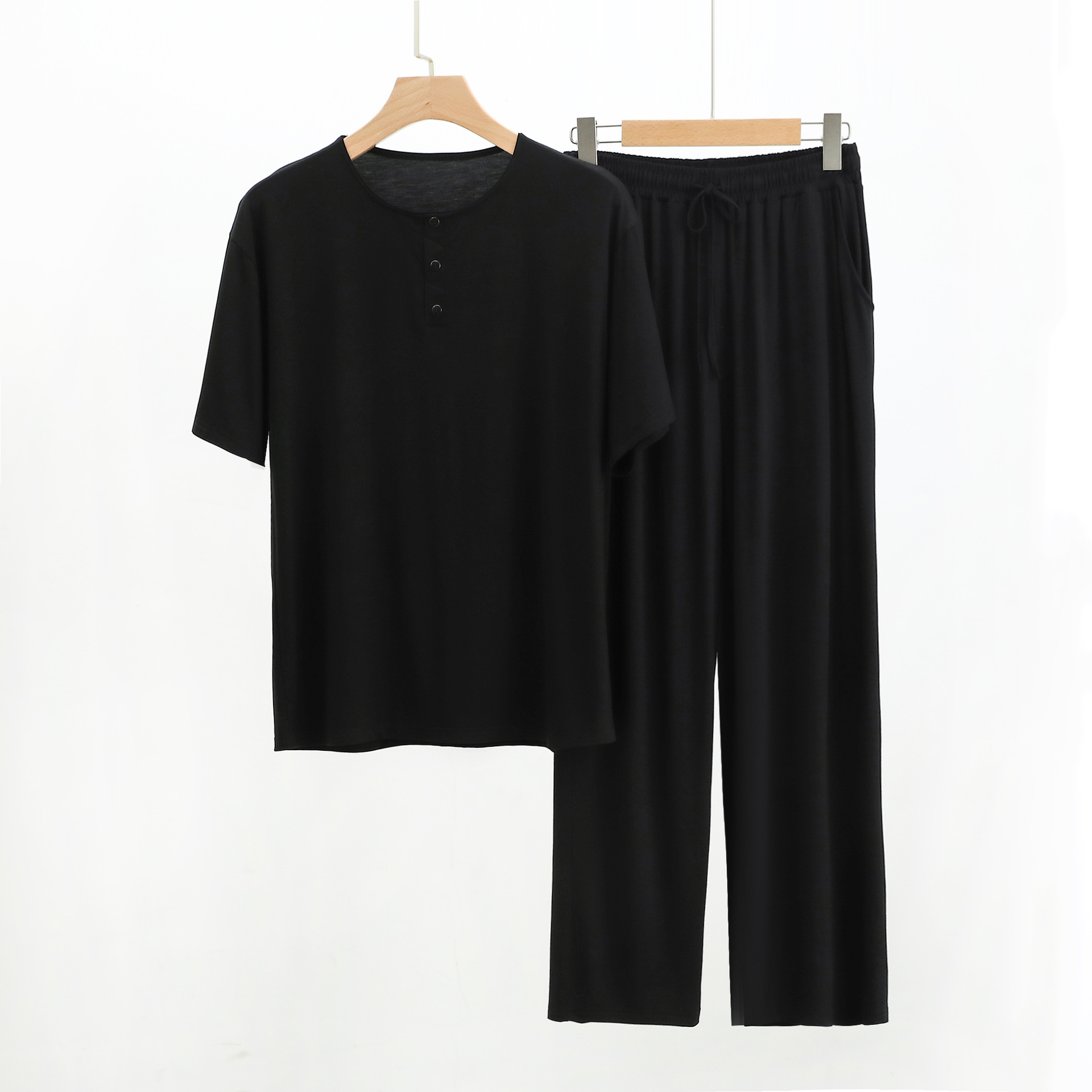 Picture of Modal Encrypted Fabric Men's Half-door Short-sleeved Trousers Casual Suit Henry Pajamas Air Conditioning Home Clothes