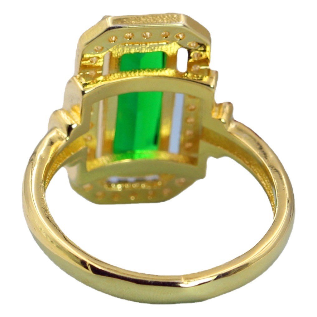 Zhen Rong New European and American 18K Gold Plating Grandmother Green Gem Ring Micro Set Set Group Set Color Gem Ring