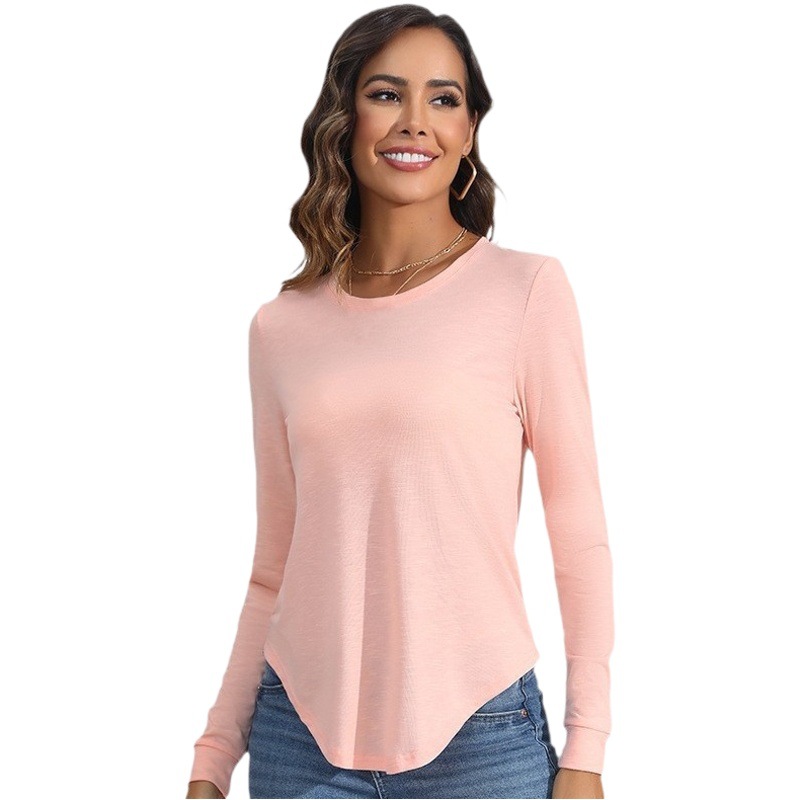 European and American Foreign Trade Women's Outdoor Round Neck Tops Casual Sports Blouses Bamboo Cotton Yoga Fitness Long Sleeves