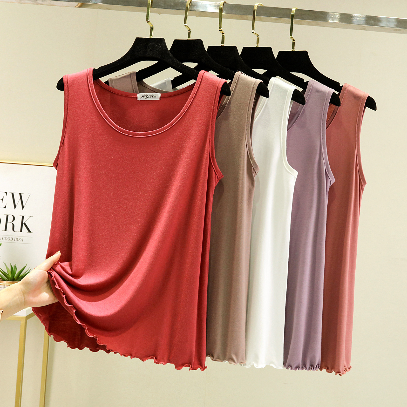 Modal loose plus size plus size vest chubby girl casual sleeveless round neck bottoming shirt summer versatile women's top