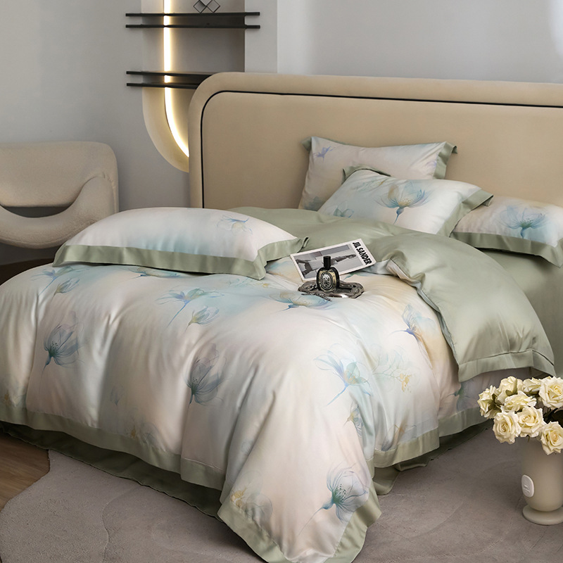 Picture of Summer Class A Maternal and Infant Grade Lyocell Tens Four-Piece Light Luxury Ice Silk Naked Sleeping Cool Quilt Cover Bed Sheet 1.8 Bedding