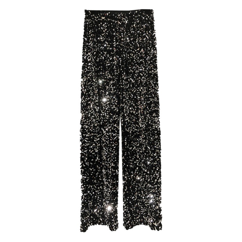 Autumn and Winter Thickened Korean Velvet Sequin Wide Leg Pants Large Long Leg Dipped plus size Floor Pants Shiny Lined Straight Leg Pants for Women
