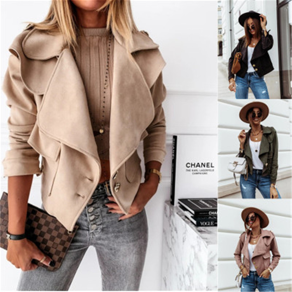2020 autumn and winter hot new ebay Amazon European and American explosions lapel long sleeve pocket deerskin velvet short coat
