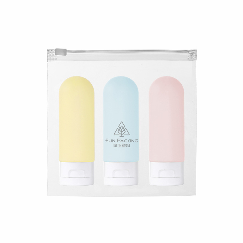 Picture of Travel wash and care suit three-piece PE suede hose bottle portable skin care products wash squeeze facial cleanser sub-bottle