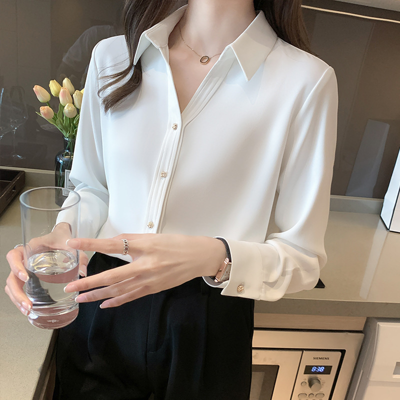 2025 Spring and Summer Satin Shirt Women's Loose Long-sleeved Elegant Vertical Shirt Metal Buckle Fashionable Slimming Chiffon Shirt