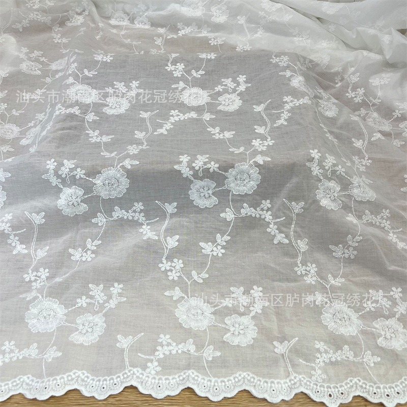 Cotton Embroidered Lace Fabric Cotton Double-Sided Wave Embroidered Summer Dress Water-Soluble Lace Embroider Fabric