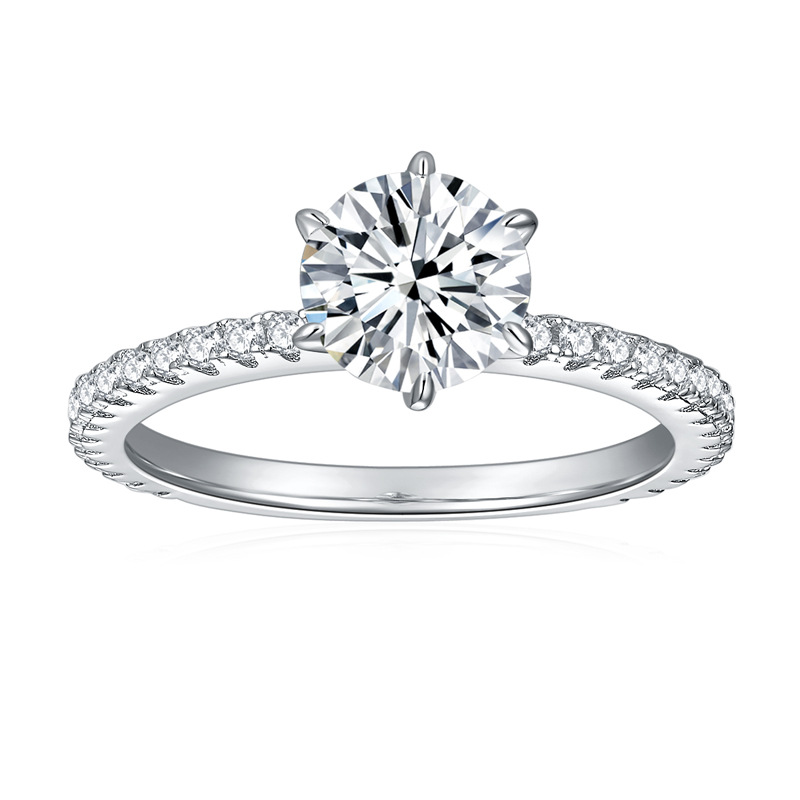 Cross Border AliExpress Hot Sale Classic Simple Six Claw Moissanite 6.5mm Round Diamond Ring 925 Silver Gold Plated Ring