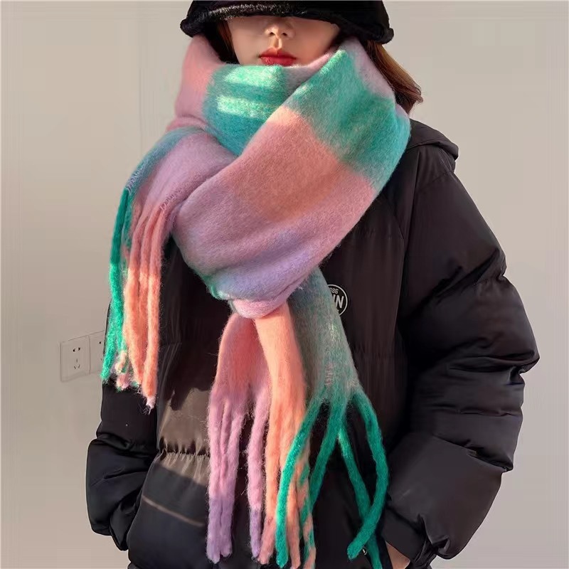 Picture of Winter monochrome plush heavy weight soft fluffy lazy wind solid color large pulled wool warm scarf for students couple
