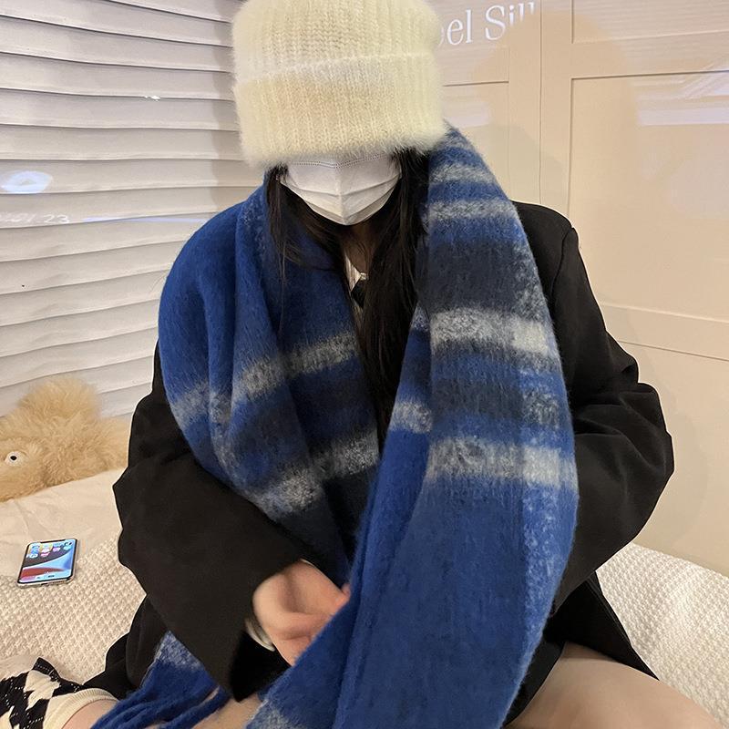 Picture of Winter monochrome plush heavy weight soft fluffy lazy wind solid color large pulled wool warm scarf for students couple