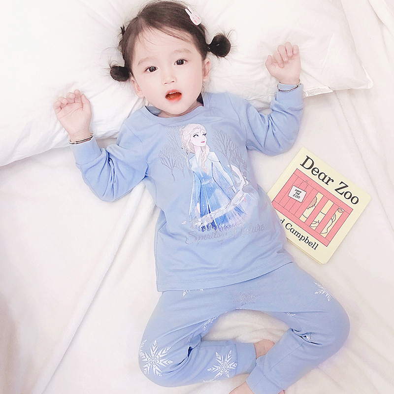 Picture of Children's Pajamas Cotton Baby Air-Conditioning Clothes Elsa Girl Fairy Cute Super Cute Long-Sleeved Girls Home Clothes Set